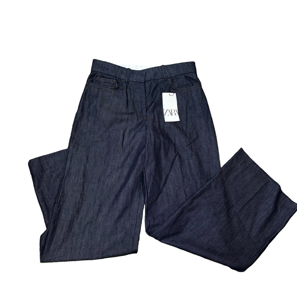 Women's Zara High-Waist Wide Leg Pants NWT Blue Soft Size 4 36 Palazzo Trouser